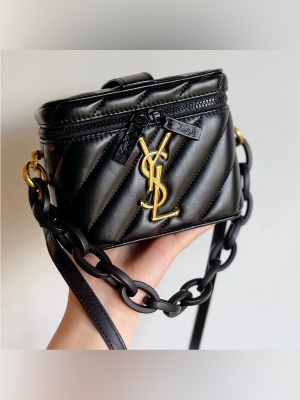 YSL Black Beauty Leather Makeup Box with 2 Chains